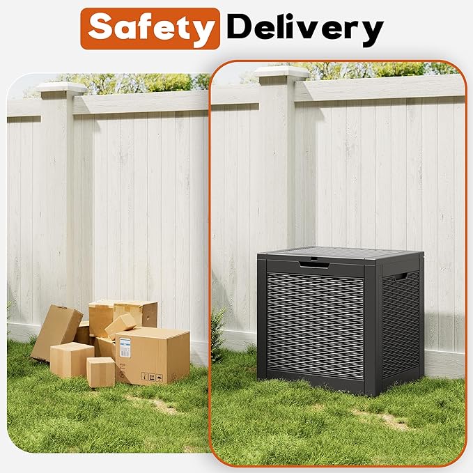 Outdoor Storage Box, Resin Deck Boxes Indoor and outdoor, Waterproof Storage Box Lockable Lid (Black, 35 Gallon)