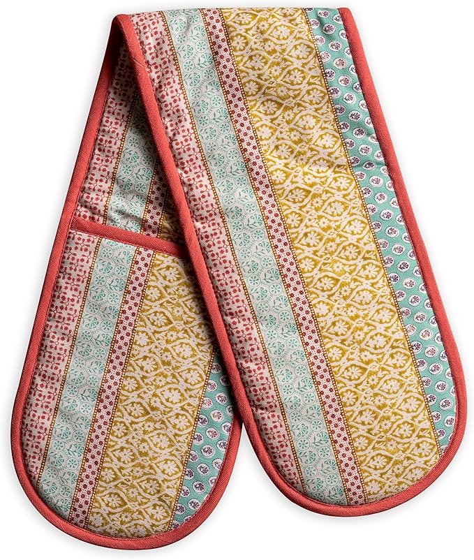 Maison d' Hermine Double Oven Mitts 100% Cotton 7"x35" Double Oven Mitt Heat Resistant BBQ Cooking Gloves with Loop Baking Grilling Kitchen Hotel Home Farmhouse Spring Summer (Provence)