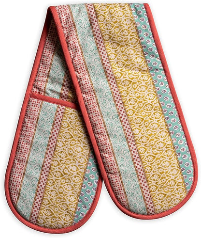 Maison d' Hermine Double Oven Mitts 100% Cotton 7"x35" Double Oven Mitt Heat Resistant BBQ Cooking Gloves with Loop Baking Grilling Kitchen Hotel Home Farmhouse Spring Summer (Provence)