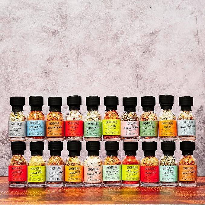Smokehouse by Thoughtfully, Gourmet Ultimate Grilling Spice Set with King of the Grill/Father's Day Wrap, Includes 20 BBQ Seasonings & Rubs Like Chili Garlic, Italian, and Cajun, Gift for Dad, Uncle, Husband