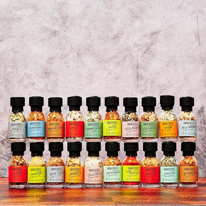 Smokehouse by Thoughtfully, Gourmet Ultimate Grilling Spice Set with King of the Grill/Father's Day Wrap, Includes 20 BBQ Seasonings & Rubs Like Chili Garlic, Italian, and Cajun, Gift for Dad, Uncle, Husband