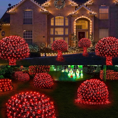 WBao Christmas Net Lights, 360LED 11.5ft x 6.9ft Christmas Lights with 8 Modes, Timer, End to End Connectable, Waterproof Design for Lawn, Bushes, Trees Outdoor Xmas Decorations, Red