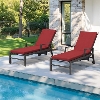 Crestlive Products Outdoor Chaise Lounge Cushions Set of 2, Fade Resistant Water Resistant Lounge Chair Cushion, 72''L x 21''W, Chili