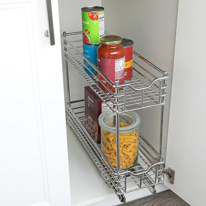 Household Essentials Glidez 2‑Tier Multipurpose Chrome‑Plated Steel Pull‑Out/Slide‑Out Under Cabinet Organizer, Chrome Finish
