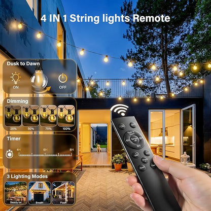 100FT Outdoor String Lights with Remote, Waterproof Connectable Dimmable G40 Patio Lights with 40+2 Shatterproof Edison LED Bulbs Plug in, Hanging Light for Outside Backyard Deck Garage Decor