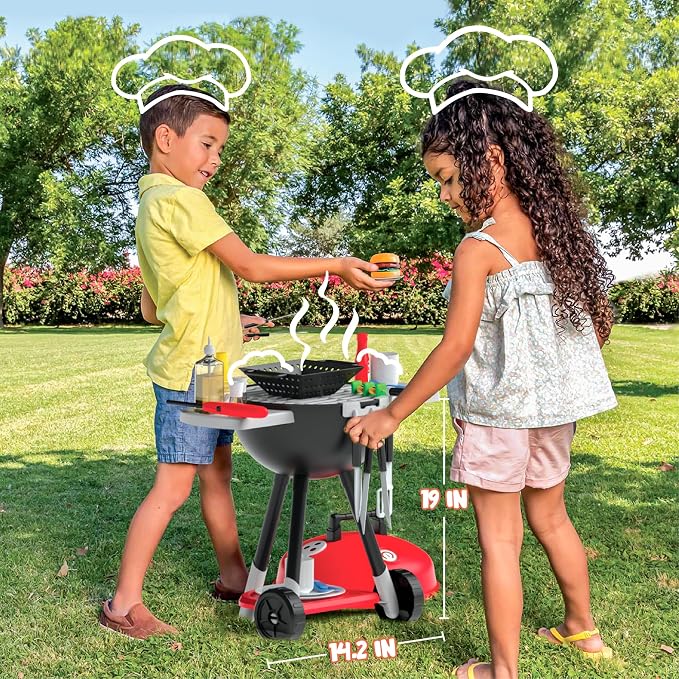 JOYIN Kitchen Toy Set, BBQ Play Grill, Cooking Toy Set, Little Chef Play, Kids Grill Playset Interactive BBQ for Kids with Light & Sound, Birthday Gift for 3 4 Year Old Boys Girls Outdoor Toys