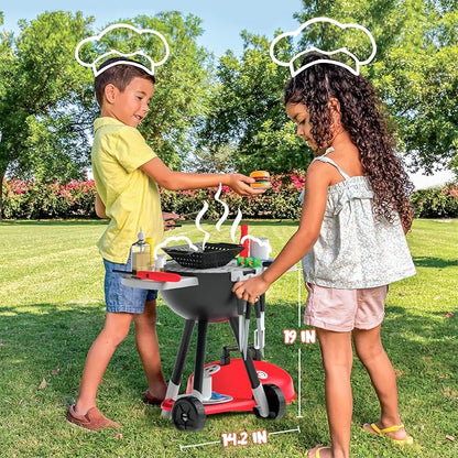 JOYIN Kitchen Toy Set, BBQ Play Grill, Cooking Toy Set, Little Chef Play, Kids Grill Playset Interactive BBQ for Kids with Light & Sound, Birthday Gift for 3 4 Year Old Boys Girls Outdoor Toys