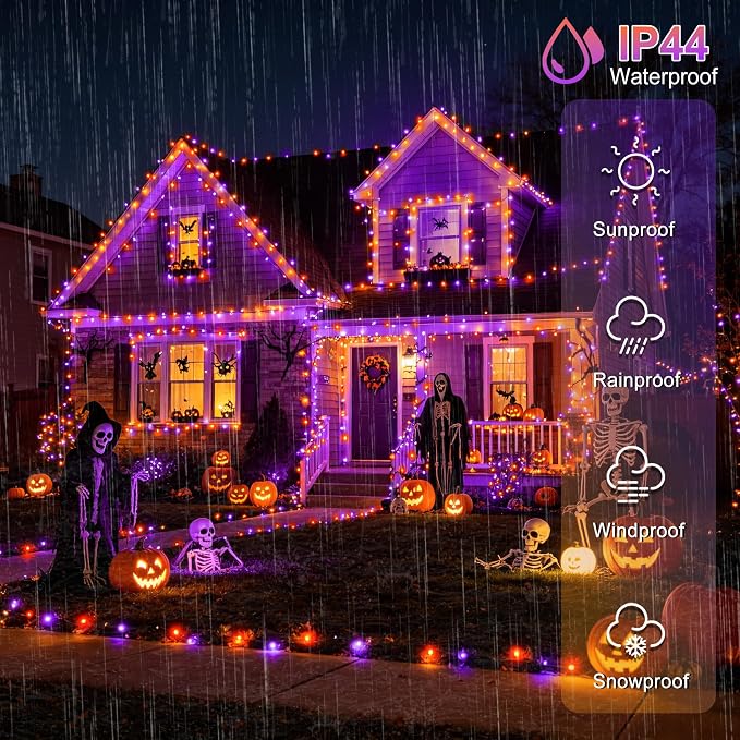 weillsnow 500 LED Halloween Lights Outdoor,164 FT Twinkle Lights Waterproof | Purple&Orange, 8 Modes, Plug in, Timer & Memory Function, for Halloween Party Garden and Home Decor, Indoor&Outdoor Use