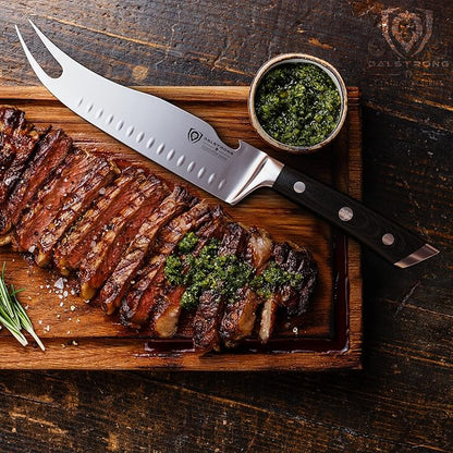 Dalstrong BBQ Pitmaster Meat Knife - 8 inch - Gladiator Series Elite - Forged High Carbon German Steel - Forked Tip & Bottle Opener - G10 Handle - Slicing Kitchen Knife - NSF Certified