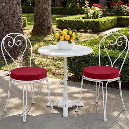 Summsun Outdoor Bistro Chair Cushions Set of 2, 15" D x 3" H Round Chair Cushions Waterproof and Fade Resistant Chair Cushion Pads with Non-Slip Ties and Removable Covers for Garden, Burgundy