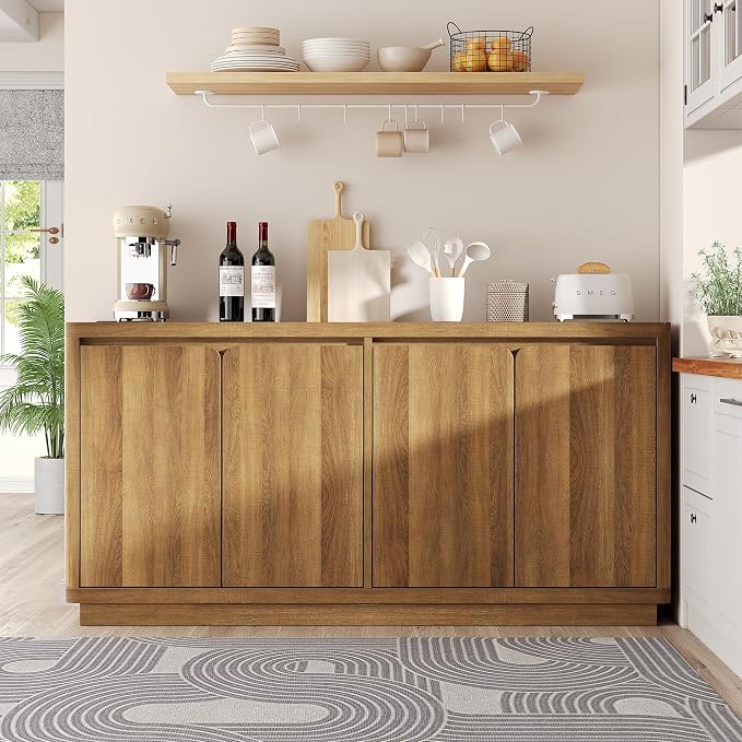 knoworld Buffet Cabinet with Storage, Outlet & Adjustable Shelves, Sideboard Cabinet with Double-Arc Doors, Classic Modern Wood Console Table & Credenza for Dining Room & Entryway