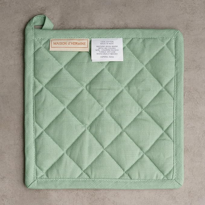 Maison d' Hermine Pot Holders 100% Cotton Heat Resistant Potholders 8" x 8" Hot Pads with Loop BBQ Cooking Baking Hotel Farmhouse Kitchen Handling Hot Pans Spring Summer (Pack of 1, Printemps)