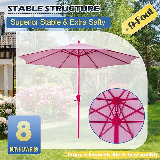 Sunnyglade 9FT Outdoor Patio Umbrella, Market Table Umbrella with 8 Sturdy Ribs and Crank System, Fade-resistant & Waterproof for Garden Backyard Poolside Deck