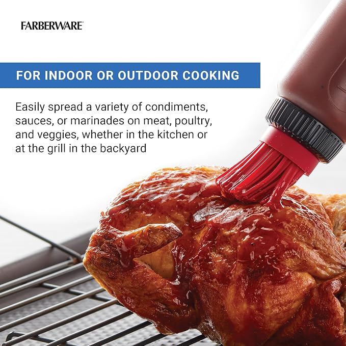 Farberware BBQ Squeeze Bottle Basting Brush Set- Flavorful Cooking Indoors and Outdoors, Markings for Measuring, Dishwasher Safe