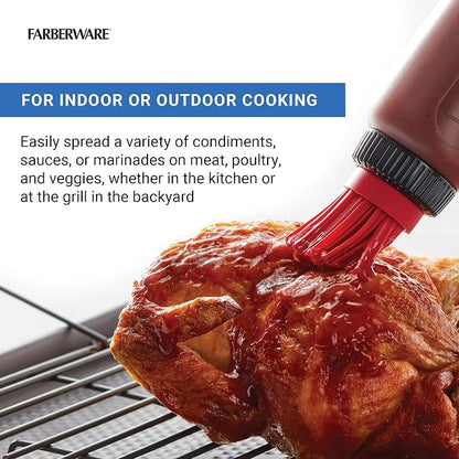 Farberware BBQ Squeeze Bottle Basting Brush Set- Flavorful Cooking Indoors and Outdoors, Markings for Measuring, Dishwasher Safe