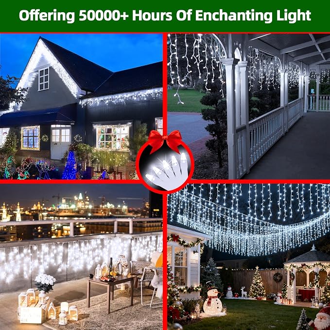 810 LED 82FT Christmas Lights Outdoor, 180Drops Icicle Lights with 12 Modes | Cool White Icicle String Lights with Timer and Dimming for Roof Eaves, Porches, Windows and Large Outdoor Holiday Displays