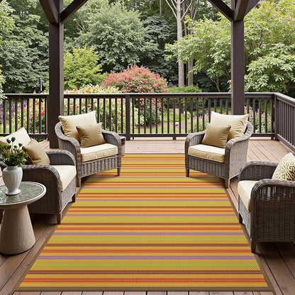 GENIMO Outdoor Rug, Waterproof Plastic Rugs for Patio, 8'x10' Rainbow | Outside Larger Modern Carpet Mat for Porch Decor, Deck, Balcony, Camping, RV, Backyard, Picnic, Beach, Reversible, Foldable