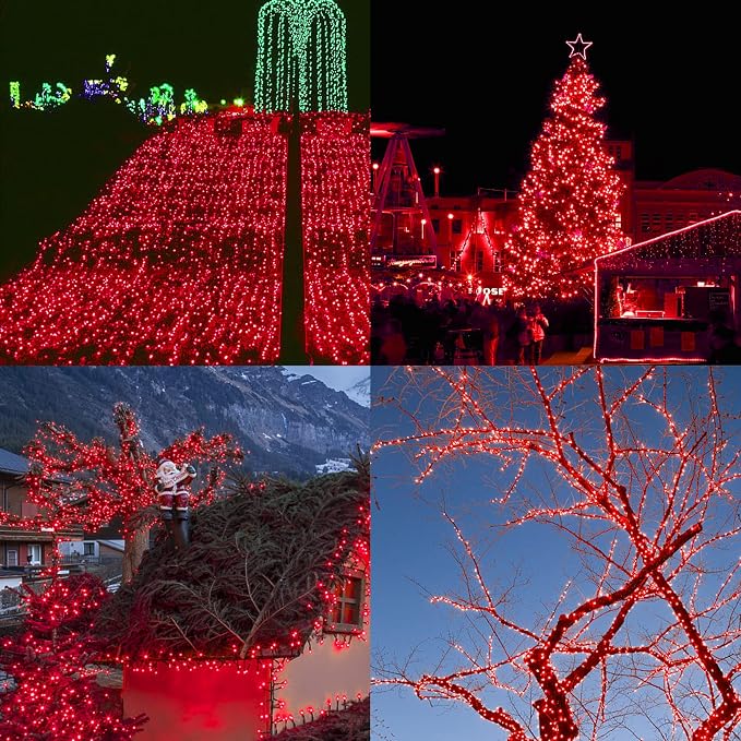 HOME LIGHTING 66ft Valentines Decorative Mini Lights, 200 LED Green Wire Christmas Fairy String Lights Plug in, 8 Lighting Modes, Waterproof for Indoor Outdoor Tree Wedding Party Decoration (Red)