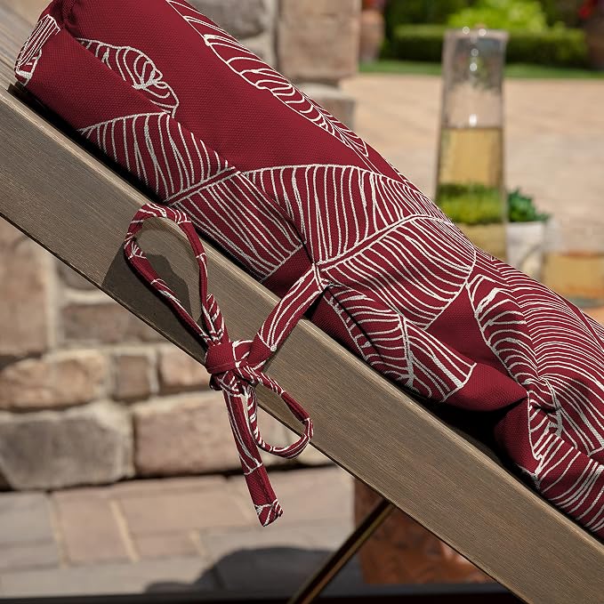Arden Outdoor Chaise Cushion, 21 in x 72 in, Weather-Proof, Rain-Proof, Fade Resistant Patio Cushion for Chaise Lounger Red Leaf Palm