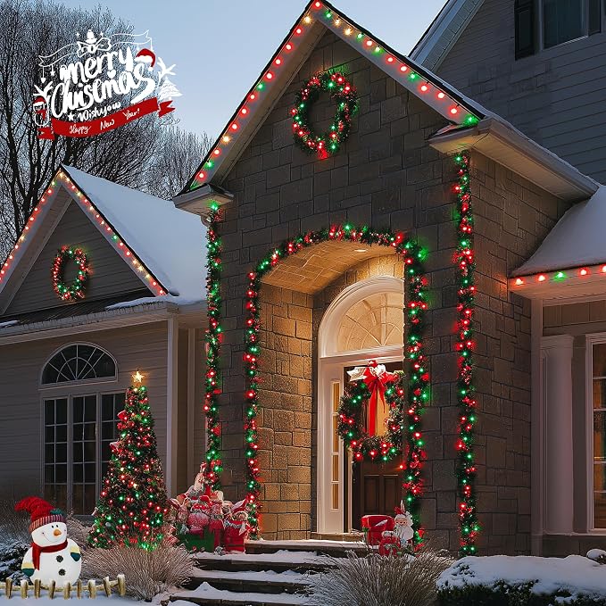 JMEXSUSS 200 LED Red and Green String Lights Outdoor, Plug in | 66ft Halloween Lights Indoor for Bedroom Party Christmas Tree Halloween Christmas Decorations, Clear Wire