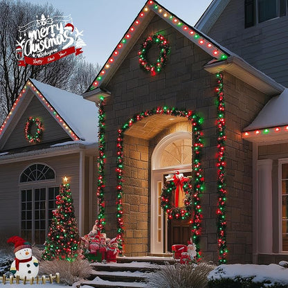 JMEXSUSS 200 LED Red and Green String Lights Outdoor, Plug in | 66ft Halloween Lights Indoor for Bedroom Party Christmas Tree Halloween Christmas Decorations, Clear Wire