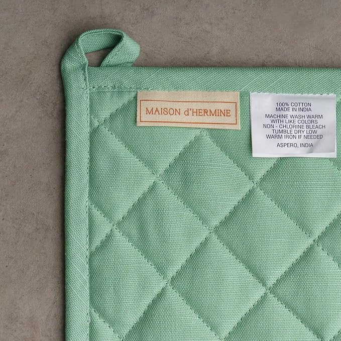 Maison d' Hermine 100% Cotton Oven Mitt & Pot Holder Set (7.5"x13" & 8"x8") | Heat Resistant BBQ Cooking Gloves with Loop Baking Grilling Kitchen Hotel Home Farmhouse Spring Summer - Colmar