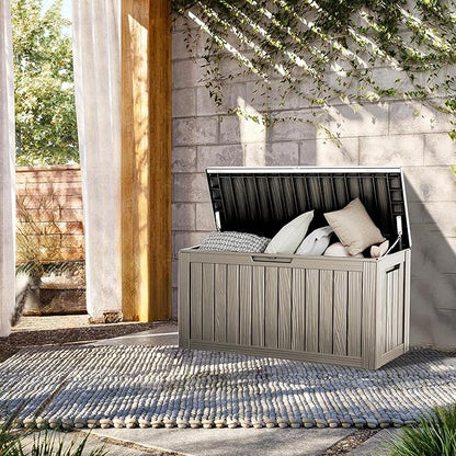 80 Gallon Lockable Resin Outdoor Storage Box, Waterproof & Weather Resistant Deck Box for Patio Cushion, Garden Tools & Pool Accessories, Grey