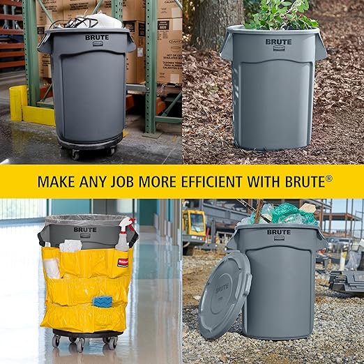 Rubbermaid Commercial Products BRUTE Heavy-Duty Round Trash/Garbage Can with Venting Channels, 10-Gallon, Blue, Waste Container for Landscapers/Construction/Restaurants/Offices/Driveway, Pack of 1