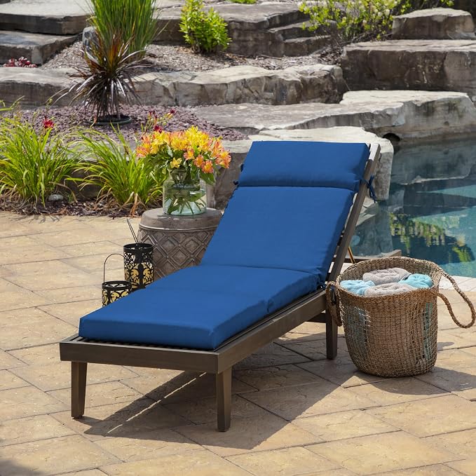 Arden Outdoor Chaise Cushion, 21 in x 72 in, Weather-Proof, Rain-Proof, Fade Resistant Patio Cushion for Chaise Lounger Cobalt Blue Texture