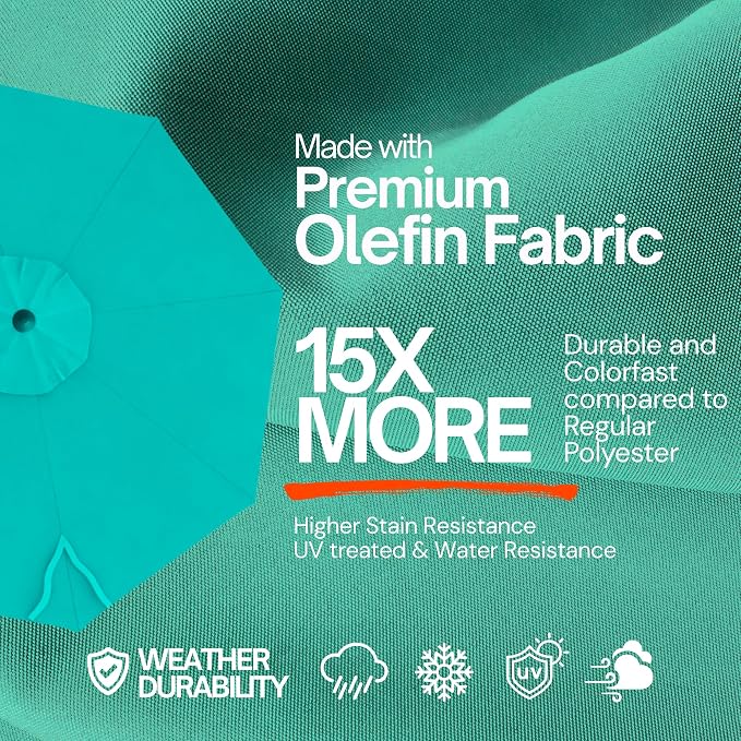 Formosa Covers 9ft 6 Ribs Market Patio Umbrella Replacement Canopy - Top Canvas - Premium Olefin UV Protective and Water Resistant Umbrella Fabric - Premium Quality Replacement Canopy Cover ONLY (Turquoise)