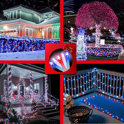 1500 LED Chrstmas Lights, 470ft Outdoor Christmas String Lights with 12 Modes, Red White and Blue LED String Lights with Timer Dimmable Waterproof for Tree Fence Garden Xmas Wedding Party Decor