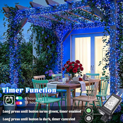 100FT 300 LED Outdoor String Lights, Plug in Christmas Lights Indoor Waterproof with 8 Modes, Connectable Twinkle Fairy Lights Clear Wire for Bedroom Home Wedding Patio Garden Decorations, Blue
