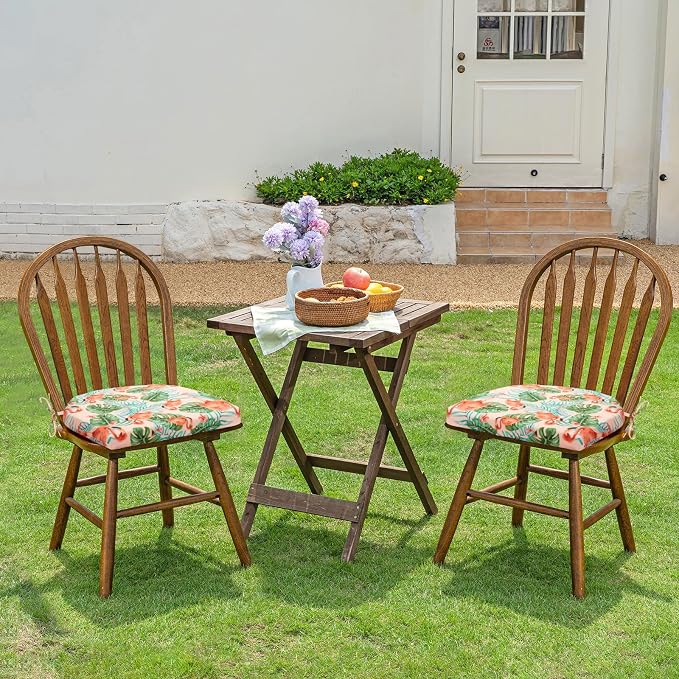 HARBOREST Outdoor Chair Cushions Set of 2, Water Resistant Patio Chair Cushions with Ties, Outdoor Seat Cushions for Patio Furniture, 17"x16"x2", Flamingo