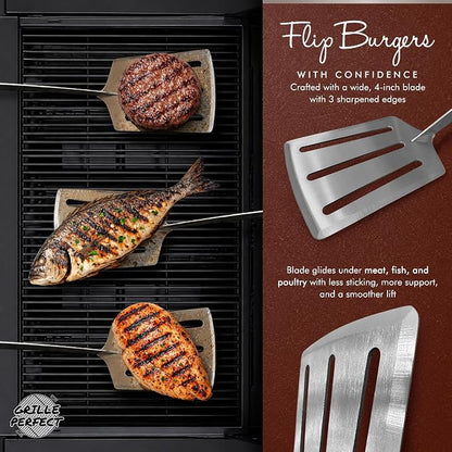 Grill Spatula 24-inch Super Long for Grilling Barbecue Griddle and Fire Pit Extra Strong Curved Neck Premium Hardwood Handle Large Stainless Steel Blade For BBQ Outdoor Kitchen and Grilled Food