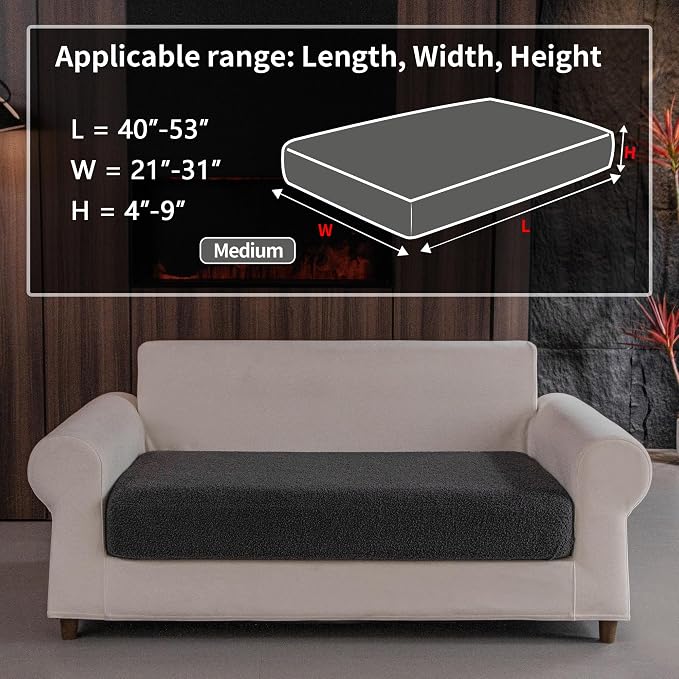 OHSIO Couch Cushion Covers for Sectional Sofa, Stretch Soft Sofa Slipcovers Washable Wear-Resistant Universal Furniture Protector for Living Room(1 Piece Loveseat Cover, Dark Gray)