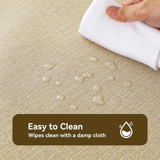 Romanstile 100% Waterproof PVC Tablecloth, Rectangle Oil Spill Proof Stain Resistant Vinyl Table Cloth, Wipe Clean Plastic Table Covers for Kitchen/Dining/Parties - 60 x 84 Inch, Khaki