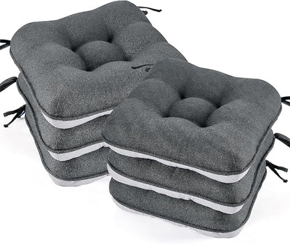 BETU Chair Cushions for Dining Chairs Set of 6,3.5" Thick Kitchen Table Chair Pads with Ties,Non Slip Backing and Covers, Seat Cushion for Dining Room,Bar,Patio Chairs,15.5"X15.5"X3.5",Dark Grey