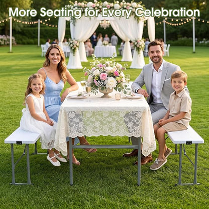 Camping table folding table and chairs foldable picnic table Portable White | Folding Table and Bench Set: 6-ft portable picnic table with two attached benches. Ideal for camping,BBQ and outdoor events