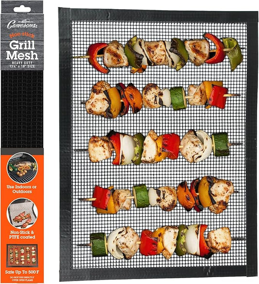 Camerons Grilling Mesh (13.25"x18") - Heavy Duty 100% Non-Stick Reusable Cooking Mesh Sheet - Use in Outdoor BBQ Grill & Indoor Oven - Heat Safe up to 500° F - Great for Holiday Dinner & XMas Gift