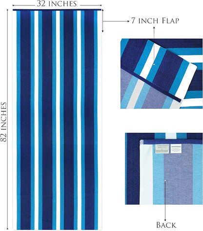 COTTON CRAFT Pool Lounge Chair Cover - 2 Pack - Soft Absorbent 100% Cotton Stripe Dobby Terry Towel Chaise Lounge Beach Chair Cover - Oversized 32 W x 82 Length x 7 inch Pocket – Blue