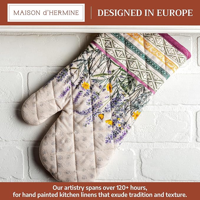 Maison d'Hermine Oven Gloves 100% Cotton Oven Mitt 7" x 13" with Loop Heat Resistant BBQ Cooking Gloves Baking Grilling Kitchen Hotel Home Farmhouse Spring Summer (Pack of 1, Fanny Lavender)