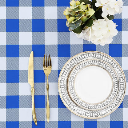 Buffalo Rectangle Picnic Tablecloth, 4 Foot Elastic Fitted Vinyl Table Cloth with Flannel Backing, Waterproof Plaid Table Covers for Dining, Camping, Outdoor (Blue and White, 24" x 48")