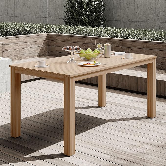 FansaFurn All-Weather Aluminum Outdoor Dining Table, Modern Rectangle Patio Dining Table for Balcony Garden, Brown