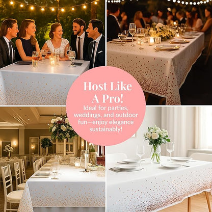 Prestee Rose Gold Plastic Rectangle Tablecloths Pack of 12-54" x 108" Disposable Table Cloths for Parties, Heavy-Duty Waterproof and Stain-Resistant Tablecloth for Thanksgiving, Weddings, Holidays