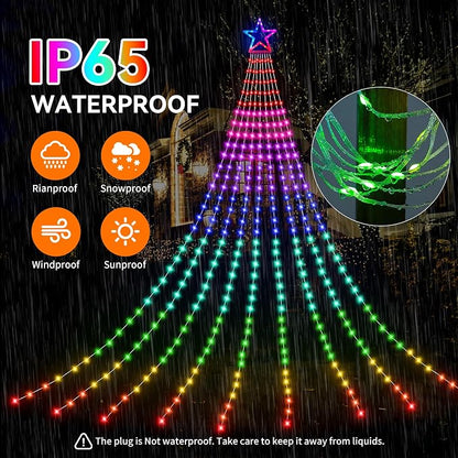 Christmas Decoration RGB String Lights, Outdoor Color Changing Christmas Lights 320 LED 16.4 Ft Star Tree Topper Fairy String Light with 8 Light Modes for Xmas New Year Holiday Garden Yard