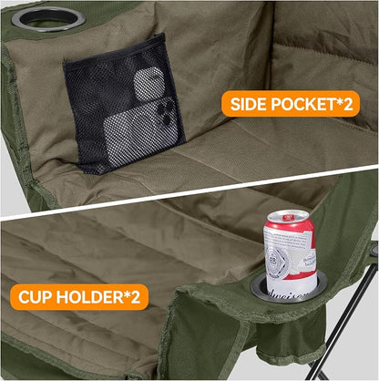 Huskfirm 3 Person Camping Chairs Folding Double Camp Chair for Adults Green | Oversized Loveseat Camping Chair Padded Heavy Duty Camping Couch for Outdoor Lawn with Two Cup Holders and Carry Bag