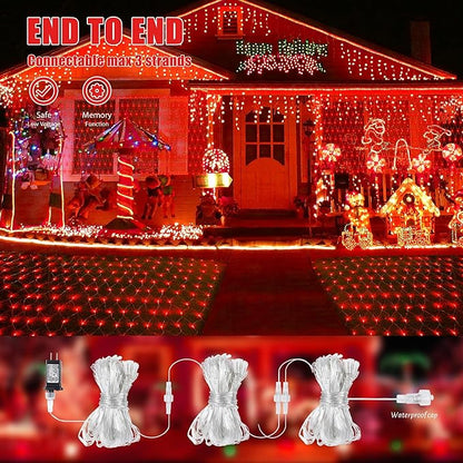 HEYFUNi Net Mesh String Lights, 360LED Red Light Bulbs, 8 Lighting Modes, for Indoor Outdoor, Curtain, Christmas Tree, Bush, Party, Wedding, Fairy, Wall Decor (13 ft x 5 ft,Red)