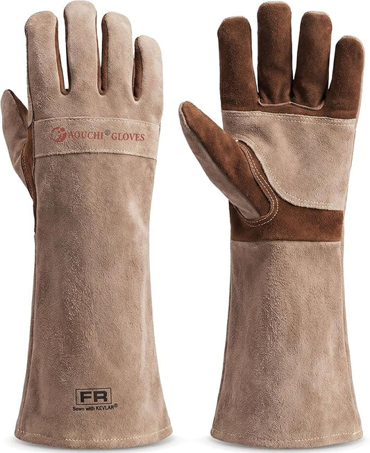 Gardenning Gloves for Men and Women,Welding Gloves Fireproof and Heat Resistant Mitts for Cooking,Firefighting,Fireplace,Oven,Baking,Stove,Pot Holder,Yard Work Thorn Proof (Brown Small)