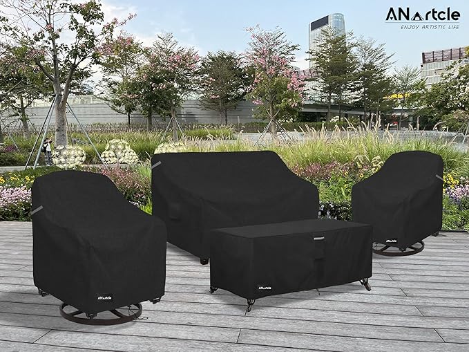 ANartcle Swivel Patio Chair Cover 4 Pack,600D Waterproof Heavy Duty Outdoor Chair Cover(33 W x 35 D x 36 H inches),Patio Furniture Covers,Outdoor Furniture Covers Waterproof,Black