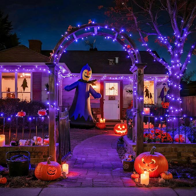 JMEXSUSS 200 LED 66ft Halloween Lights, Purple String Lights Plug in | Connectable, 8 Modes, Indoor Outdoor Use, Green wire Purple Christmas Lights for Tree Party Room Garden Yard Porch Decor